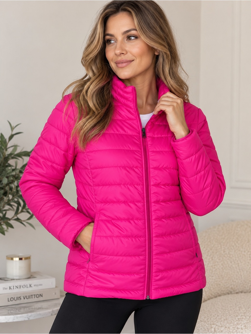 Women's Hot Pink Quilted Packable Jacket Sz M